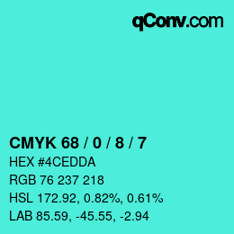 カラーコード: CMYK 68 / 0 / 8 / 7 | qconv.com