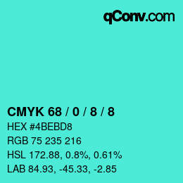 カラーコード: CMYK 68 / 0 / 8 / 8 | qconv.com