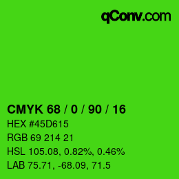 Color code: CMYK 68 / 0 / 90 / 16 | qconv.com