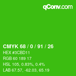 颜色代码: CMYK 68 / 0 / 91 / 26 | qconv.com