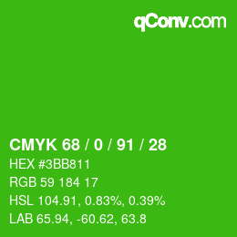 Color code: CMYK 68 / 0 / 91 / 28 | qconv.com
