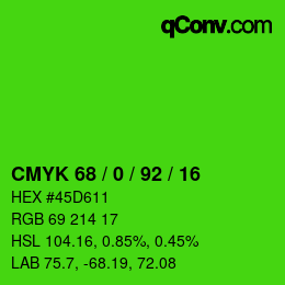 Color code: CMYK 68 / 0 / 92 / 16 | qconv.com