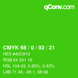 颜色代码: CMYK 68 / 0 / 92 / 21 | qconv.com