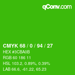 Color code: CMYK 68 / 0 / 94 / 27 | qconv.com
