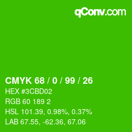 颜色代码: CMYK 68 / 0 / 99 / 26 | qconv.com