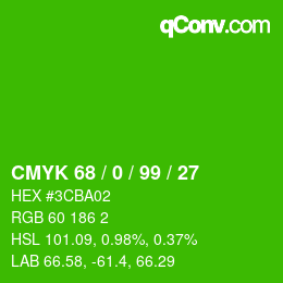 カラーコード: CMYK 68 / 0 / 99 / 27 | qconv.com