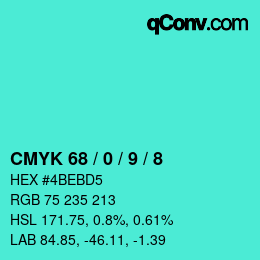 颜色代码: CMYK 68 / 0 / 9 / 8 | qconv.com