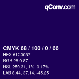 カラーコード: CMYK 68 / 100 / 0 / 66 | qconv.com