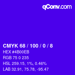 Color code: CMYK 68 / 100 / 0 / 8 | qconv.com