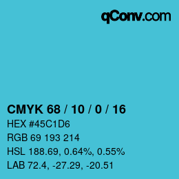 Color code: CMYK 68 / 10 / 0 / 16 | qconv.com