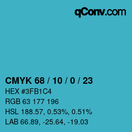 カラーコード: CMYK 68 / 10 / 0 / 23 | qconv.com