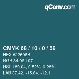 Color code: CMYK 68 / 10 / 0 / 58 | qconv.com
