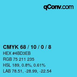 カラーコード: CMYK 68 / 10 / 0 / 8 | qconv.com