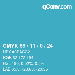 Color code: CMYK 68 / 11 / 0 / 24 | qconv.com