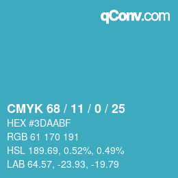カラーコード: CMYK 68 / 11 / 0 / 25 | qconv.com