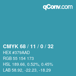 カラーコード: CMYK 68 / 11 / 0 / 32 | qconv.com
