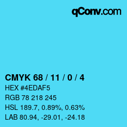 カラーコード: CMYK 68 / 11 / 0 / 4 | qconv.com