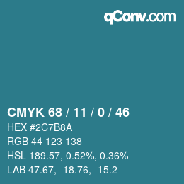 Código de color: CMYK 68 / 11 / 0 / 46 | qconv.com