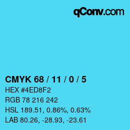 カラーコード: CMYK 68 / 11 / 0 / 5 | qconv.com