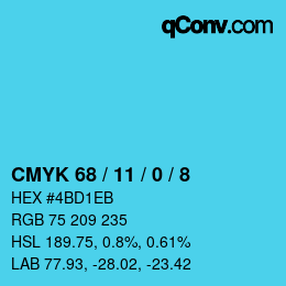 颜色代码: CMYK 68 / 11 / 0 / 8 | qconv.com