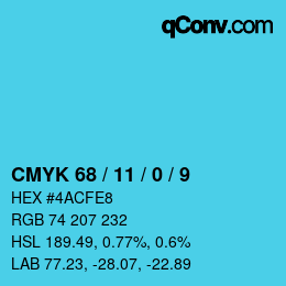 Farbcode: CMYK 68 / 11 / 0 / 9 | qconv.com