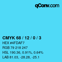Farbcode: CMYK 68 / 12 / 0 / 3 | qconv.com