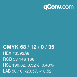 Farbcode: CMYK 68 / 12 / 0 / 35 | qconv.com