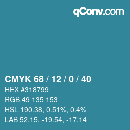 颜色代码: CMYK 68 / 12 / 0 / 40 | qconv.com
