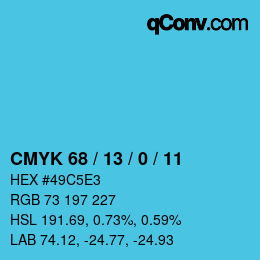カラーコード: CMYK 68 / 13 / 0 / 11 | qconv.com