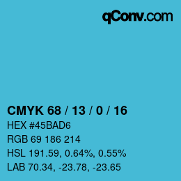 カラーコード: CMYK 68 / 13 / 0 / 16 | qconv.com