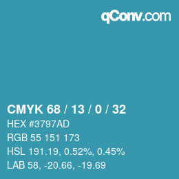 Color code: CMYK 68 / 13 / 0 / 32 | qconv.com