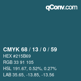 Color code: CMYK 68 / 13 / 0 / 59 | qconv.com