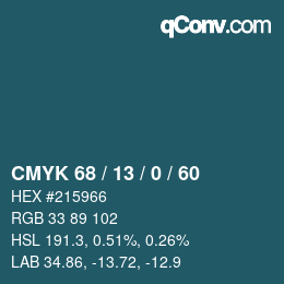 颜色代码: CMYK 68 / 13 / 0 / 60 | qconv.com