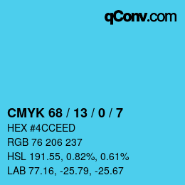 Color code: CMYK 68 / 13 / 0 / 7 | qconv.com