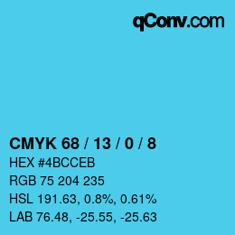 カラーコード: CMYK 68 / 13 / 0 / 8 | qconv.com