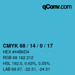 カラーコード: CMYK 68 / 14 / 0 / 17 | qconv.com