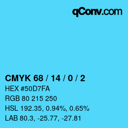 Color code: CMYK 68 / 14 / 0 / 2 | qconv.com