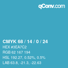 Color code: CMYK 68 / 14 / 0 / 24 | qconv.com