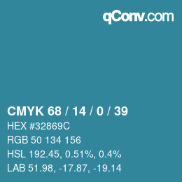 Color code: CMYK 68 / 14 / 0 / 39 | qconv.com
