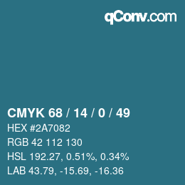 Color code: CMYK 68 / 14 / 0 / 49 | qconv.com