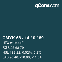 カラーコード: CMYK 68 / 14 / 0 / 69 | qconv.com