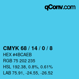 カラーコード: CMYK 68 / 14 / 0 / 8 | qconv.com