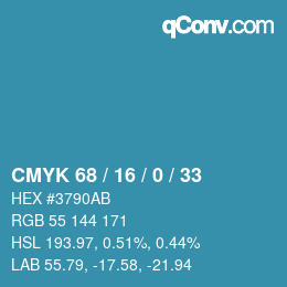 Color code: CMYK 68 / 16 / 0 / 33 | qconv.com