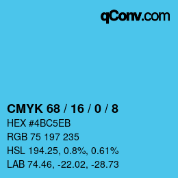 カラーコード: CMYK 68 / 16 / 0 / 8 | qconv.com