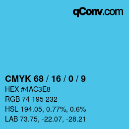 Color code: CMYK 68 / 16 / 0 / 9 | qconv.com