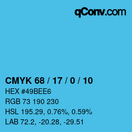 颜色代码: CMYK 68 / 17 / 0 / 10 | qconv.com