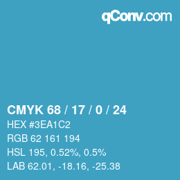 カラーコード: CMYK 68 / 17 / 0 / 24 | qconv.com