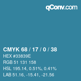 颜色代码: CMYK 68 / 17 / 0 / 38 | qconv.com