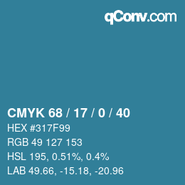 颜色代码: CMYK 68 / 17 / 0 / 40 | qconv.com