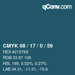 カラーコード: CMYK 68 / 17 / 0 / 59 | qconv.com